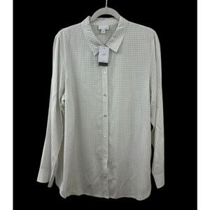 J. Jill Window Pane Plaid Button Down Tunic Top Long Sleeve Large Classic NEW